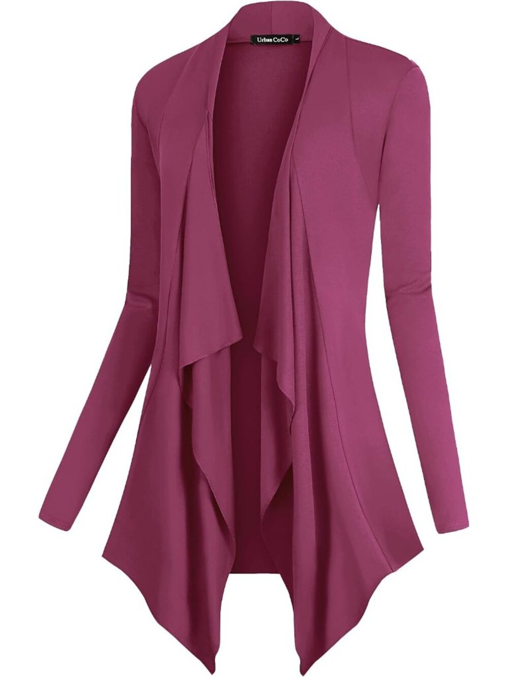 🆕Women's Fushia Rose Drape Front Open Cardigan Long Sleeve Irregular Hem Jacket - Picture 1 of 5